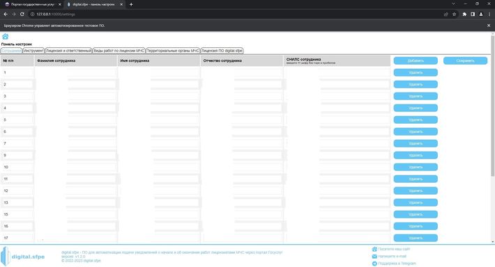 Панель настроек - сотрудники